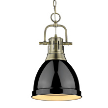 Golden 3602-S AB-BK - Yep by Golden Lighting Duncan 1-light 9in Chain Hung Pendant in Aged Brass and Black shade